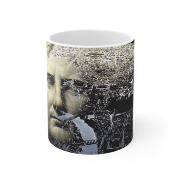 Augustus and the City of Rome white mug by Storaro Art Collection - Emperor Augustus with Rome cityscape in monochromatic atmosphere on elegant ceramic drinkware
