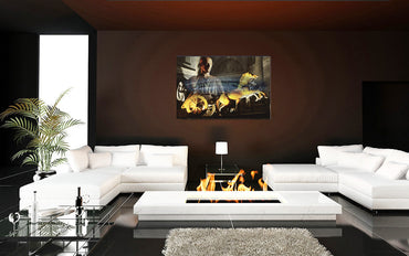 Auriga in the Circus of Antioch acrylic print by Storaro Art Collection - Roman charioteer at Antioch circus with golden fire atmosphere in luminous premium wall art
