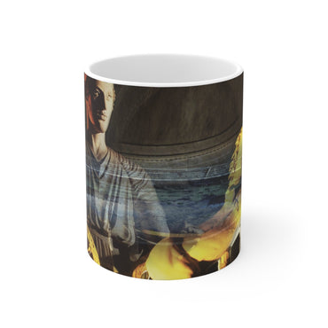 Auriga in the Circus of Antioch white mug by Storaro Art Collection - Roman charioteer at Antioch circus with golden fire atmosphere on elegant ceramic drinkware
