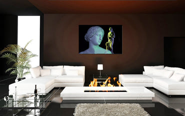 Capitoline Venus acrylic print by Storaro Art Collection - Venus goddess with ethereal blue-green illumination in luminous classical atmosphere in premium wall art
