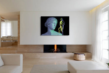 Capitoline Venus canvas print by Storaro Art Collection - Venus goddess with ethereal blue-green illumination in luminous classical atmosphere on museum-quality wall art
