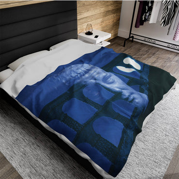 Claudius aqueduct luxury blanket by Storaro Art Collection - Roman emperor with aqueduct architecture in azure monochromatic atmosphere on premium comfort fabric