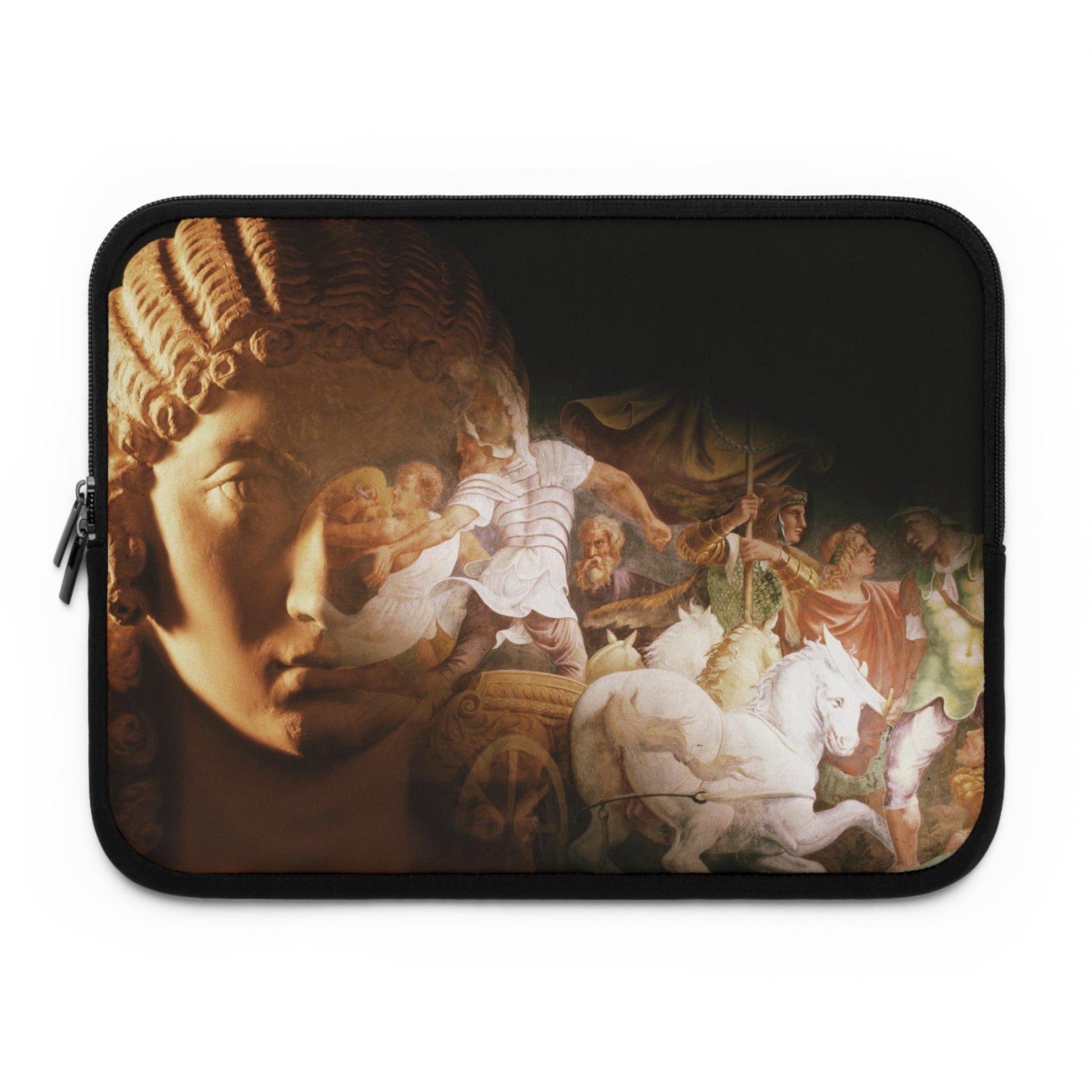 Defense of the City laptop sleeve by Storaro Art Collection - Roman warrior sculpture with golden battle scene in heroic military atmosphere in padded tech protection
