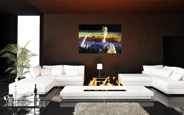 Diana Oversees Rome acrylic print by Storaro Art Collection - Diana goddess sculpture with spectral Roman cityscape in divine guardian atmosphere in premium wall art
