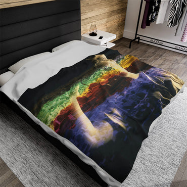 Diana Oversees Rome luxury blanket by Storaro Art Collection - Diana goddess sculpture with spectral Roman cityscape in divine guardian atmosphere on premium comfort fabric
