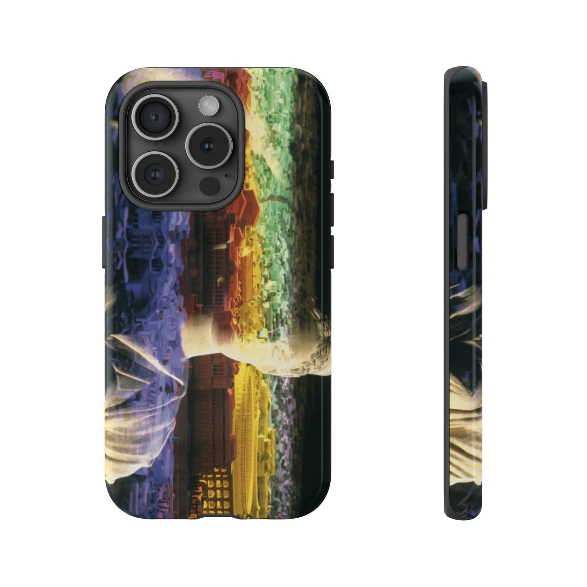 Diana Oversees Rome phone case by Storaro Art Collection - Diana goddess sculpture with spectral Roman cityscape in divine guardian atmosphere in durable mobile protection
