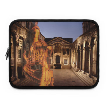 Diocletian's Palace with Goddess Roma laptop sleeve by Storaro Art Collection - Roma goddess sculpture with golden palace architecture in imperial sovereignty atmosphere in padded tech protection
