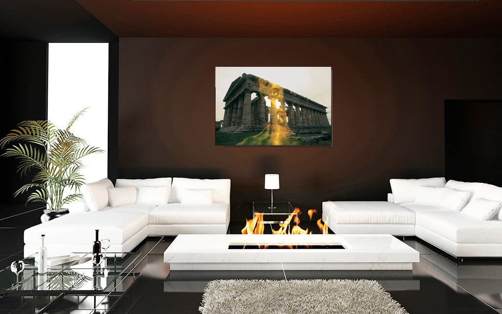 Dionysus and His Temple acrylic print by Storaro Art Collection - Dionysus god imagery with golden temple architecture in sacred mystical atmosphere in premium wall art
