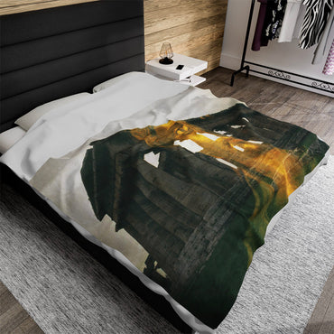 Dionysus and His Temple luxury blanket by Storaro Art Collection - Dionysus god imagery with golden temple architecture in sacred mystical atmosphere on premium comfort fabric
