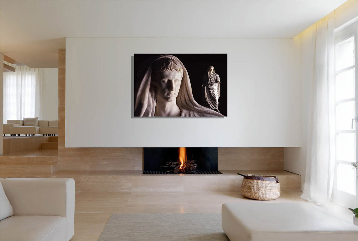 Divinized Augustus canvas print by Storaro Art Collection - Augustus emperor sculpture with monumental marble composition in divine imperial atmosphere on museum-quality wall art
