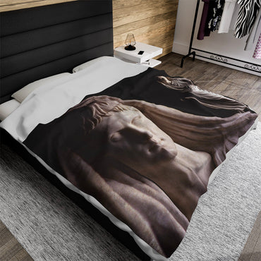 Divinized Augustus luxury blanket by Storaro Art Collection - Augustus emperor sculpture with monumental marble composition in divine imperial atmosphere on premium comfort fabric
