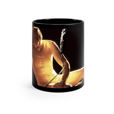 Dying Gaul black mug by Storaro Art Collection - Dying Gaul sculpture with contemporary figure in golden contemplative atmosphere on sophisticated ceramic drinkware
