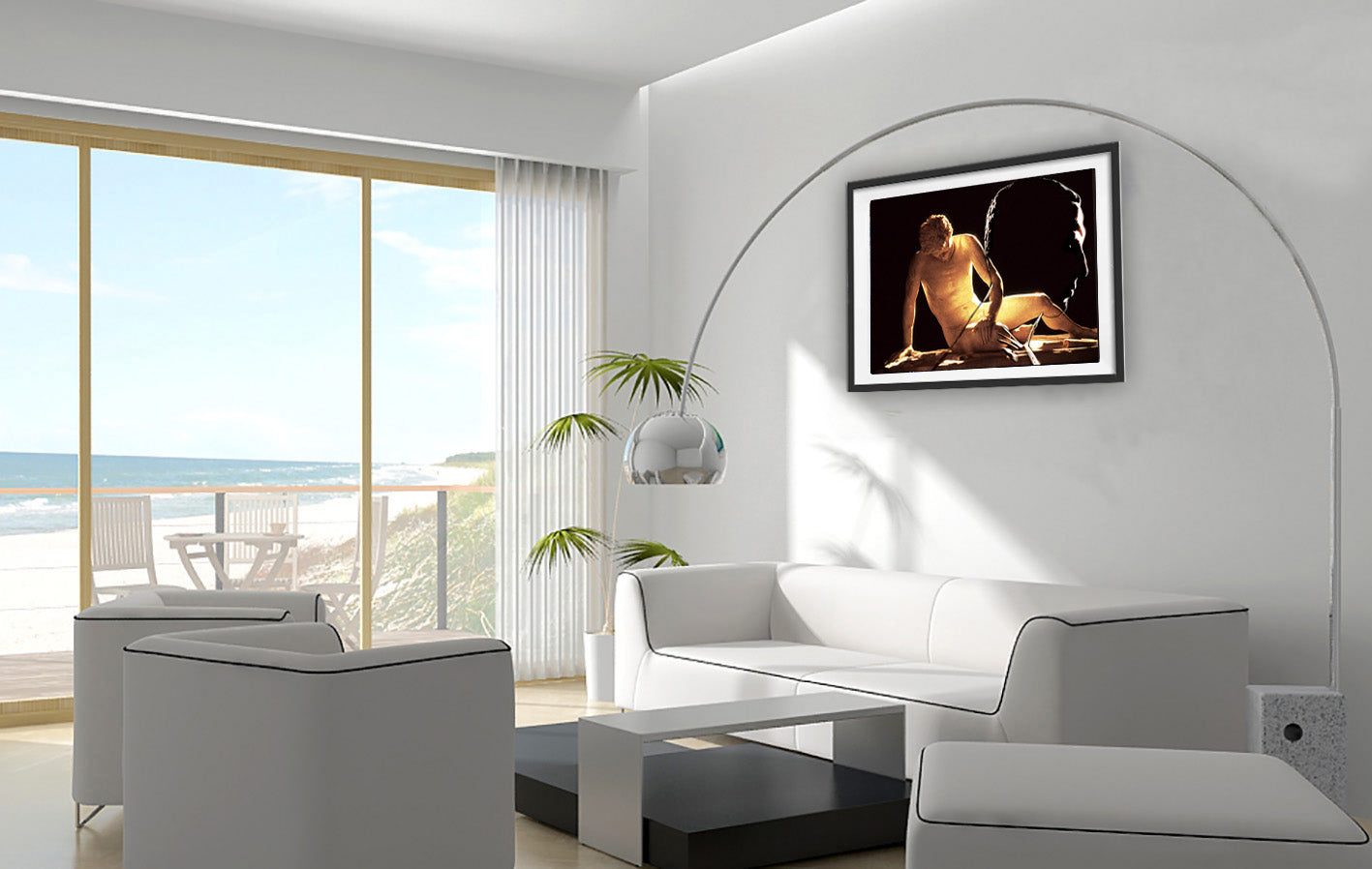 Dying Gaul photo print by Storaro Art Collection - Dying Gaul sculpture with contemporary figure in golden contemplative atmosphere in fine art photography print
