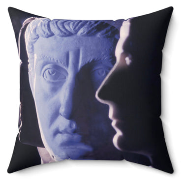 Edict of Constantine decorative pillow by Storaro Art Collection - Constantine emperor portraits with celestial purple-blue illumination in imperial transformation atmosphere on premium home decor accessory
