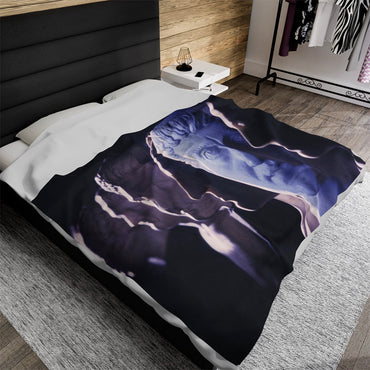 Edict of Constantine luxury blanket by Storaro Art Collection - Constantine emperor portraits with celestial purple-blue illumination in imperial transformation atmosphere on premium comfort fabric
