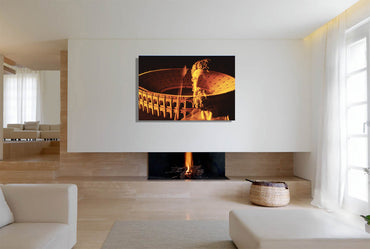 Flavian Amphitheater canvas print by Storaro Art Collection - Colosseum architecture with imperial sculpture in golden monumental atmosphere on museum-quality wall art
