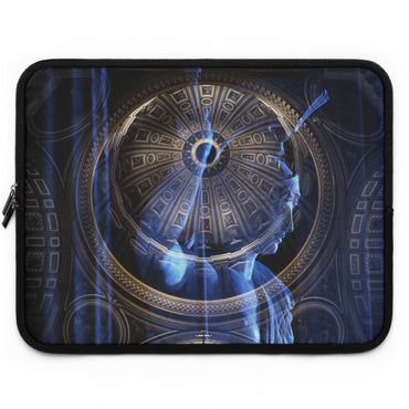 Goddess of Immortality laptop sleeve by Storaro Art Collection - Roman goddess sculpture with celestial blue dome architecture in divine transcendence atmosphere in padded tech protection
