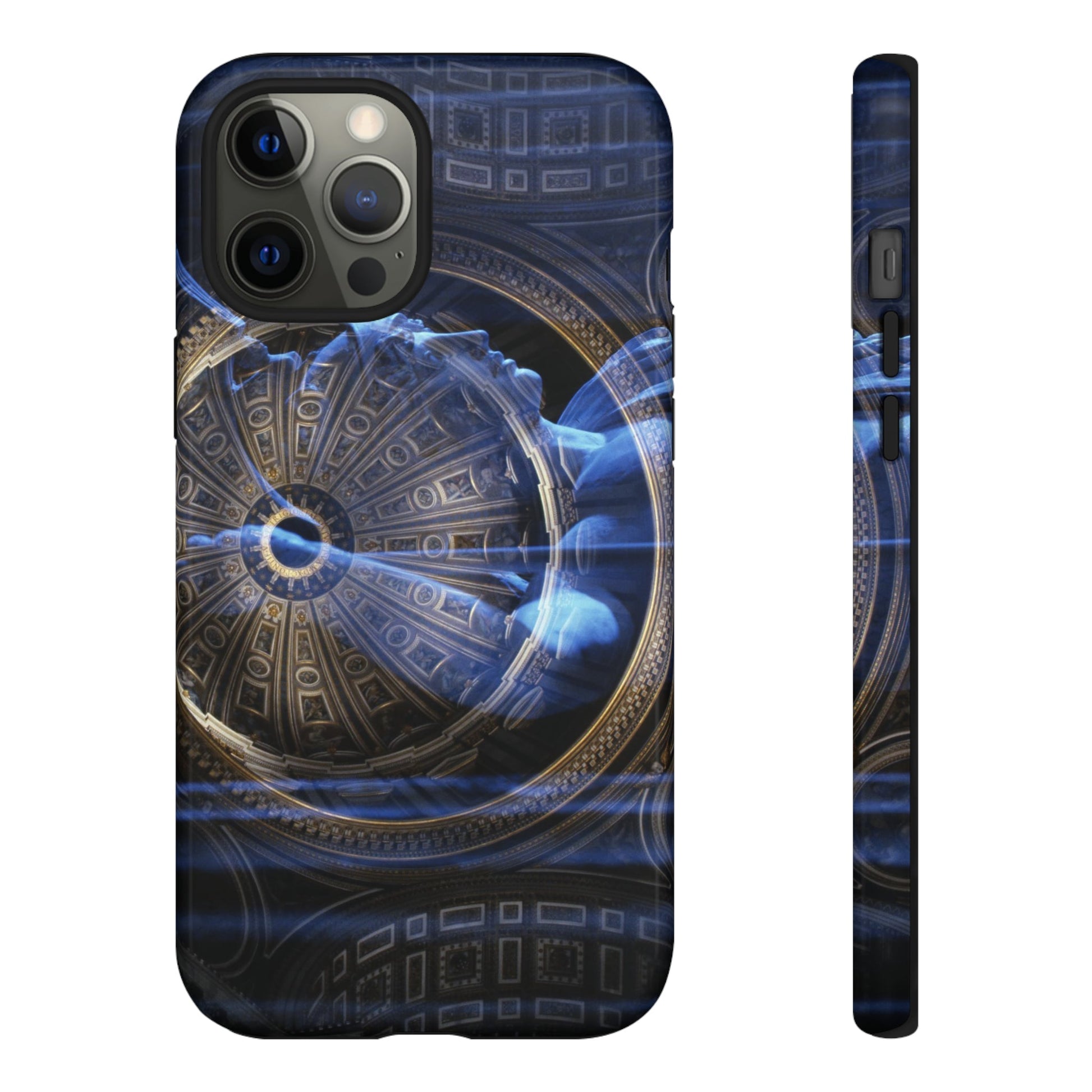 Goddess of Immortality phone case by Storaro Art Collection - Roman goddess sculpture with celestial blue dome architecture in divine transcendence atmosphere in durable mobile protection
