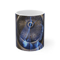 Goddess of Immortality white mug by Storaro Art Collection - Roman goddess sculpture with celestial blue dome architecture in divine transcendence atmosphere on elegant ceramic drinkware
