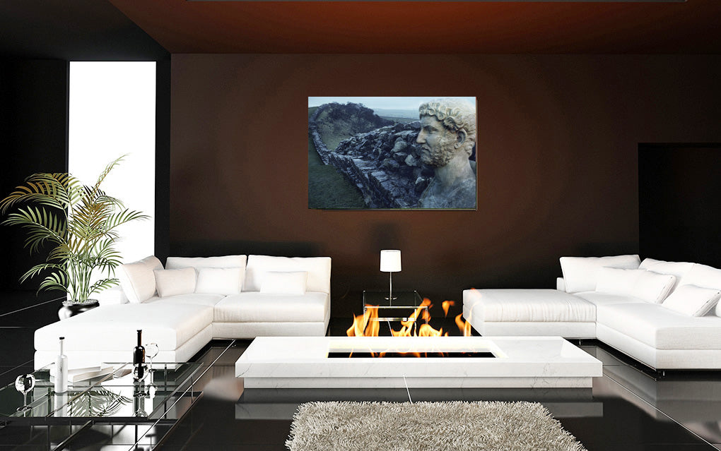 Hadrian's Wall in Britannia acrylic print by Storaro Art Collection - Roman emperor with frontier wall landscape in cool atmospheric tones in luminous premium wall art
