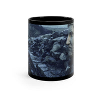 Hadrian's Wall in Britannia black mug by Storaro Art Collection - Roman emperor with frontier wall landscape in cool atmospheric tones on sophisticated ceramic drinkware
