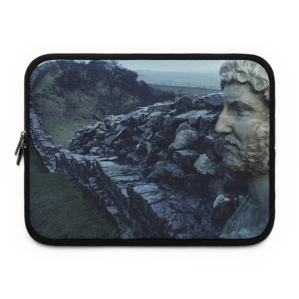 Hadrian's Wall in Britannia laptop sleeve by Storaro Art Collection - Roman emperor with frontier wall landscape in cool atmospheric tones in padded tech protection
