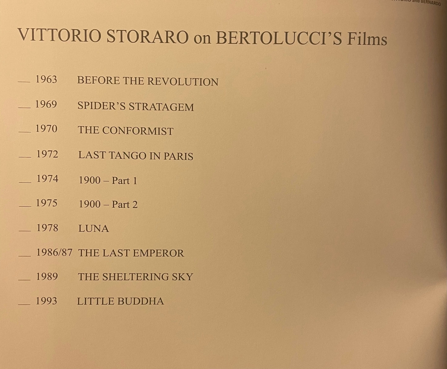 Storaro on Bertolucci's Films