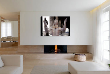 Italic Civilization canvas print by Storaro Art Collection - Classical Roman statues within dramatic colonnade architecture on museum-quality wall art
