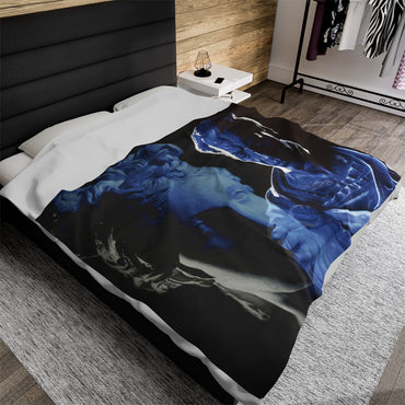 Julius Caesar and Venus luxury blanket by Storaro Art Collection - Caesar portrait with Venus goddess sculpture in celestial blue lighting on premium comfort fabric
