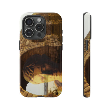 Julius Caesar and the France Bridge phone case by Storaro Art Collection - Caesar portrait with Pont du Gard aqueduct bridge in golden stone lighting in durable mobile protection
