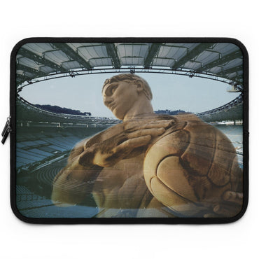 Olympic Stadium in Rome laptop sleeve - Classical marble athlete statue superimposed on modern Stadio Olimpico architecture on protective neoprene computer case
