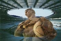 Olympic Stadium in Rome photo print by Vittorio Storaro - Classical marble athlete statue superimposed on modern Stadio Olimpico architecture
