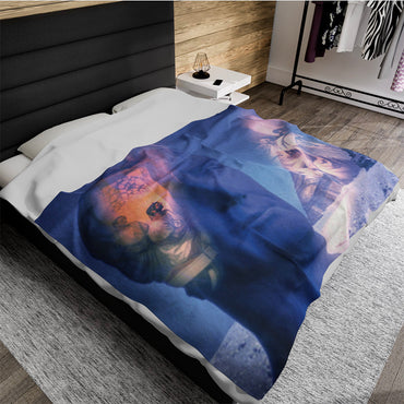 Perpetual Edict luxury throw blanket - Roman imperial bust with blue-illuminated legal scene showing the expansion of citizenship on premium soft fabric home accessory
