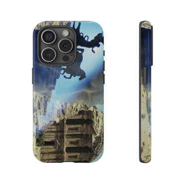 Petra protective phone case - Classical bust and monument with The Treasury at Petra in atmospheric blue desert landscape on slim durable device cover
