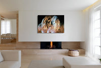 River Divinity canvas print by Vittorio Storaro - Classical river god sculpture with flowing beard superimposed on ancient temple ruins in amber light on premium gallery canvas
