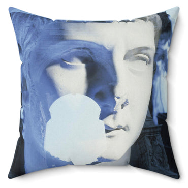 Roman Arch decorative pillow - Classical marble sculpture with Roman arch in dreamlike blue double exposure on premium square cushion
