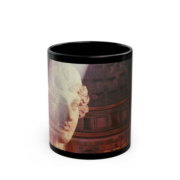 Rome Goddess in the Pantheon black mug by Storaro Art Collection - Classical goddess with Pantheon dome in celestial light on premium ceramic

