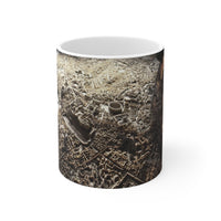Rome and Its Capitoline Jupiter white ceramic mug - Classical Jupiter statue with aerial Rome view in golden double exposure on premium drinkware
