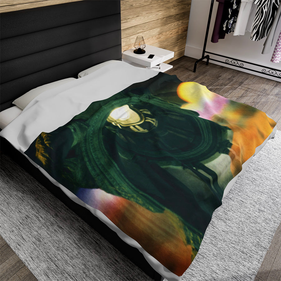 Romulus Deified as Quirino luxury throw blanket - Classical Romulus statue with celestial orb in divine transformation double exposure on premium soft fabric
