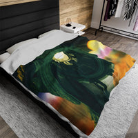 Romulus Deified as Quirino luxury throw blanket - Classical Romulus statue with celestial orb in divine transformation double exposure on premium soft fabric
