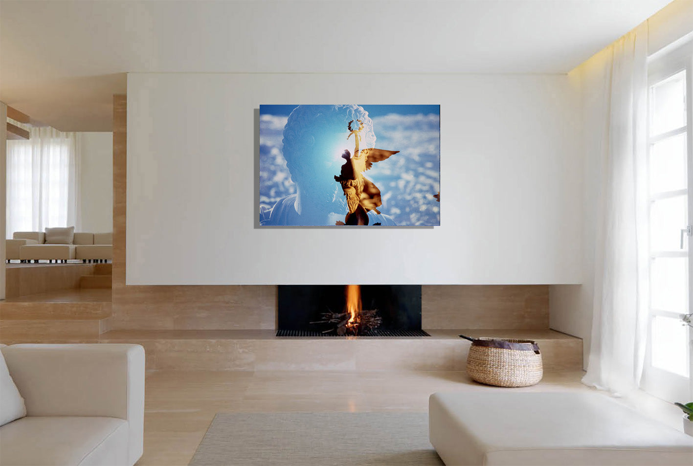 Septimius Severus and His Laurel Wreath canvas print by Storaro - Classical emperor bust with Winged Victory silhouette in golden blue double exposure on premium gallery canvas
