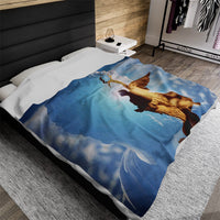 Septimius Severus and His Laurel Wreath luxury throw blanket - Classical emperor bust with Winged Victory silhouette in golden blue double exposure on premium soft fabric
