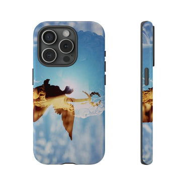 Septimius Severus and His Laurel Wreath protective phone case - Classical emperor bust with Winged Victory silhouette in golden blue double exposure on slim durable device cover
