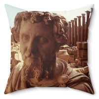 Septimius Severus in Leptis Magna decorative pillow - Classical emperor bust with North African archaeological ruins in golden double exposure on premium square cushion
