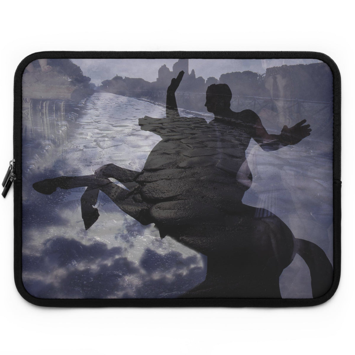 The Ancient Via Appia laptop sleeve by Storaro - Roman figure and ancient aqueduct on protective neoprene computer case
