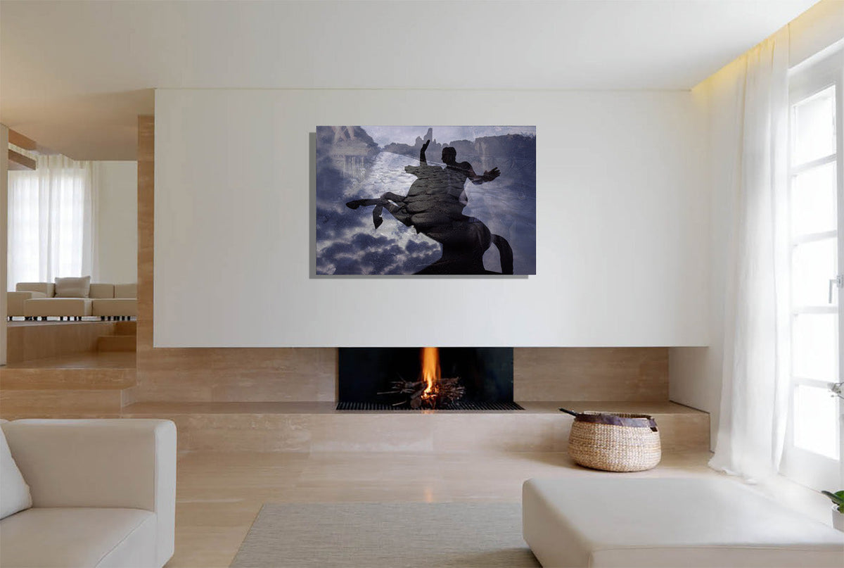 The Ancient Via Appia premium canvas print by Storaro - Roman figure against aqueduct ruins in museum-quality canvas format

