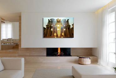 The Celsius Library premium canvas print by Storaro - Ancient library facade with ascending classical figures in museum-quality canvas format
