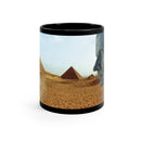 The Imperial Ways of Rome in Egypt black mug by Storaro Art Collection - Classical Roman portrait with Giza pyramids in golden desert on premium ceramic
