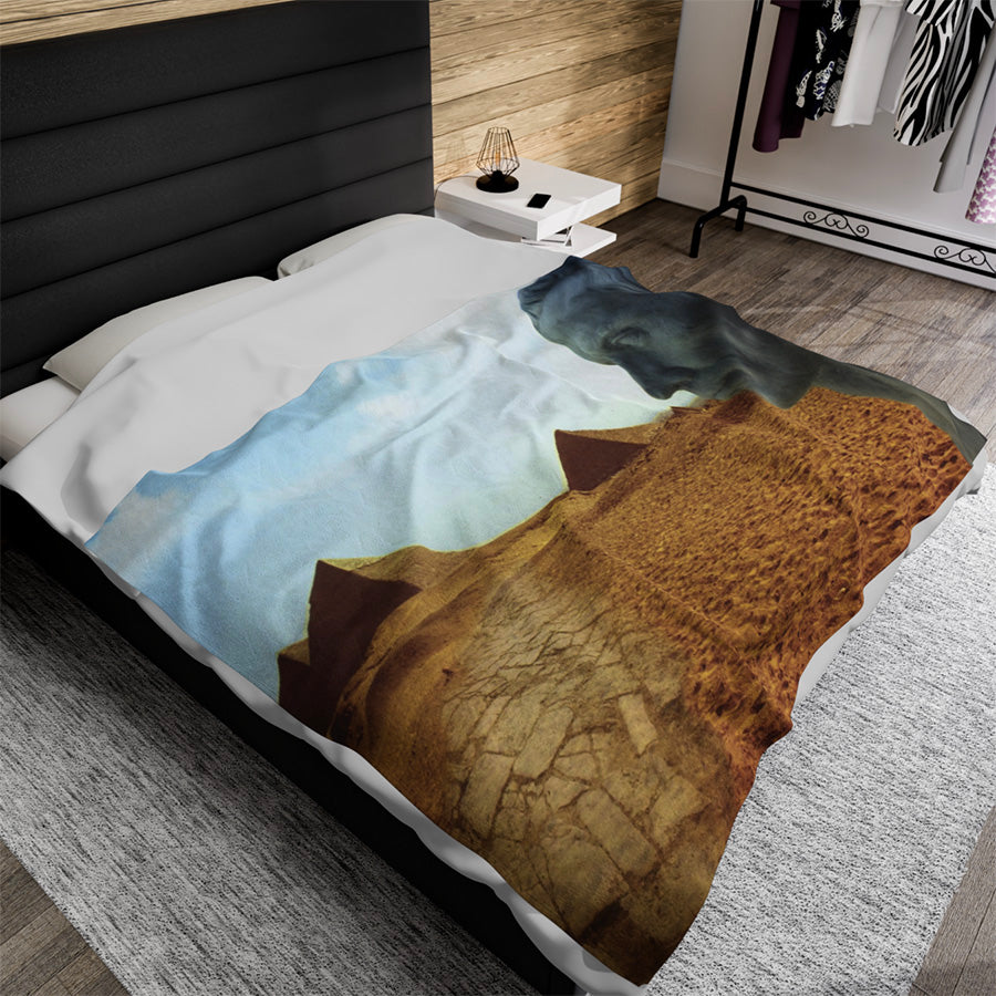 The Imperial Ways of Rome in Egypt luxury blanket by Storaro Art Collection - Classical Roman portrait with Giza pyramids in golden desert on premium fabric
