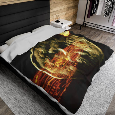 The Mouth of Truth luxury blanket by Storaro Art Collection - Ancient Roman marble mask with golden architecture in celestial light on premium fabric
